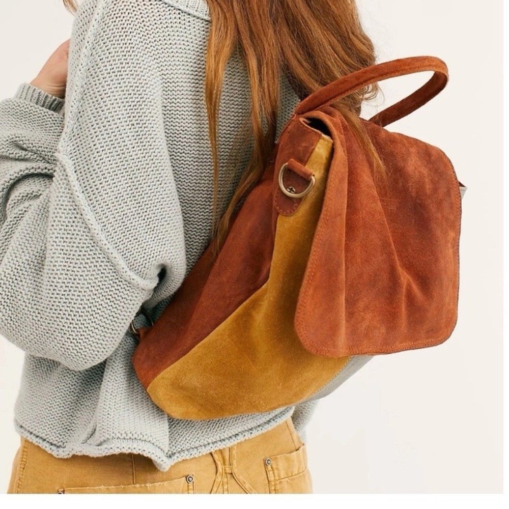 We The Free Quin Quilted Brown and Gray Suede Backpack